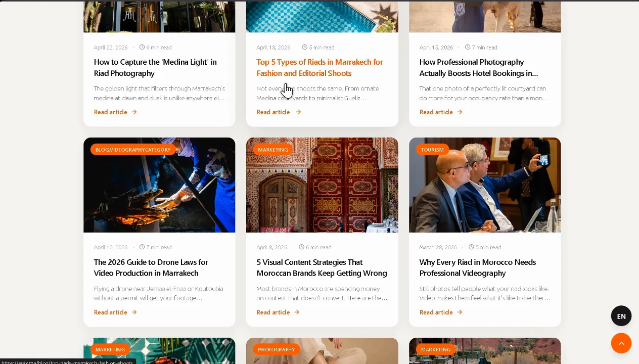 Blog Enix couvrant la photographie de riads et le marketing hôtelier