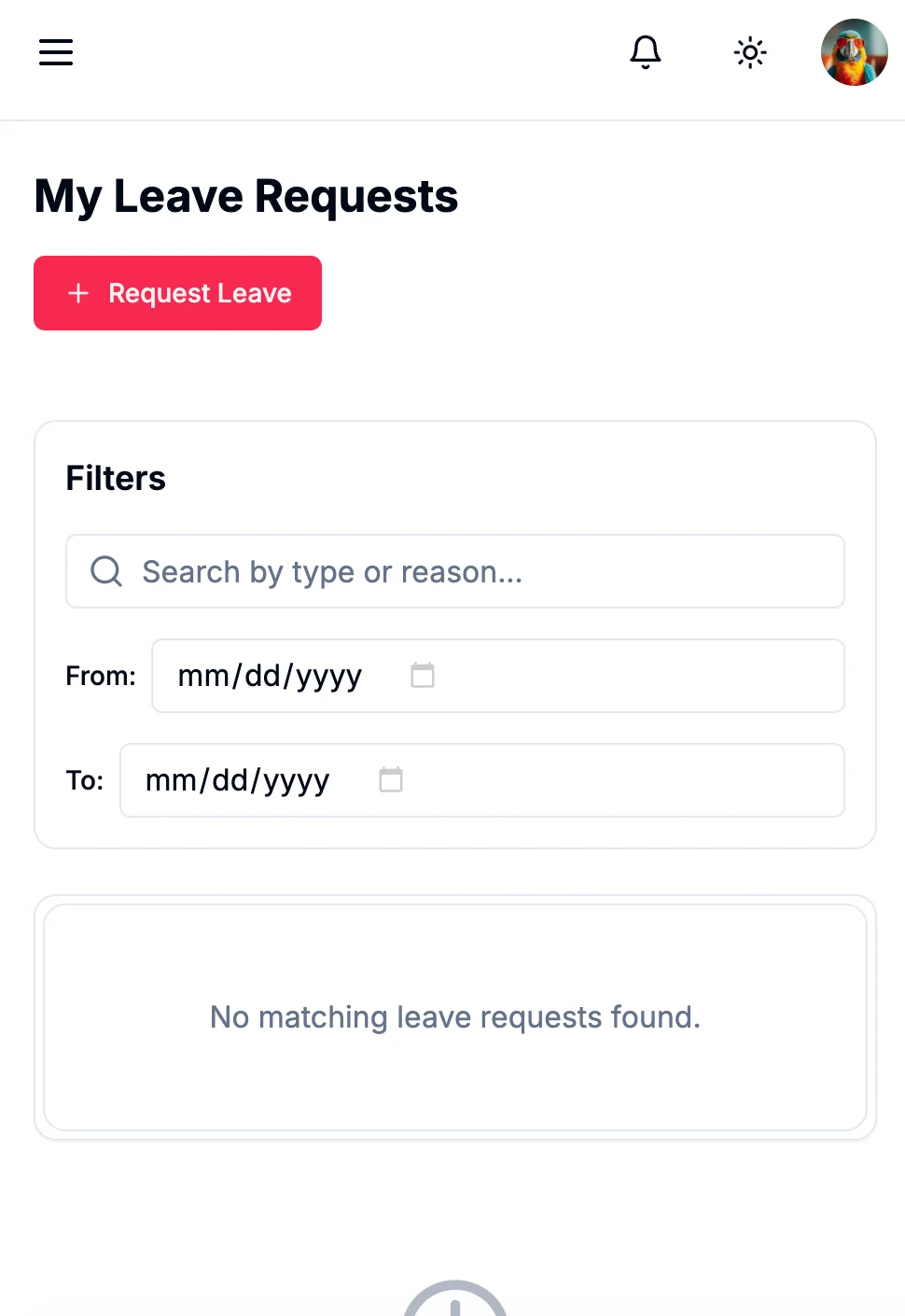 LoroHR leave request interface