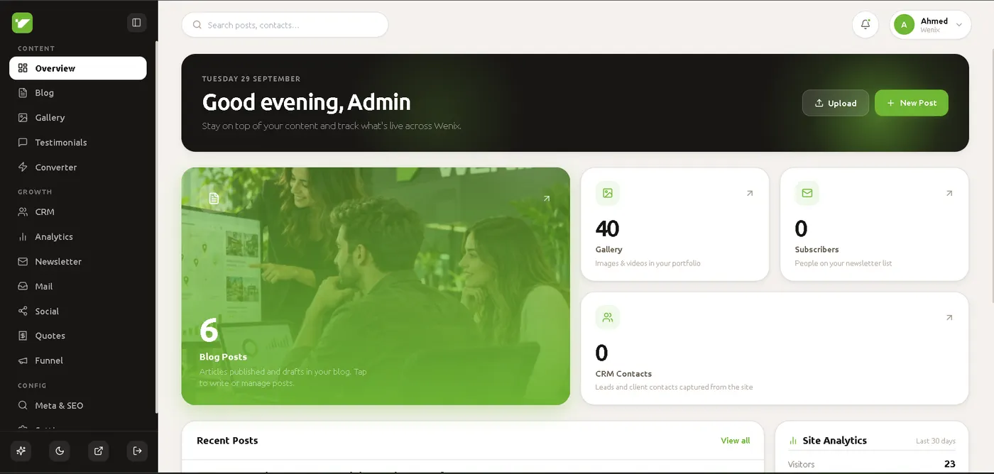 Wenix admin dashboard